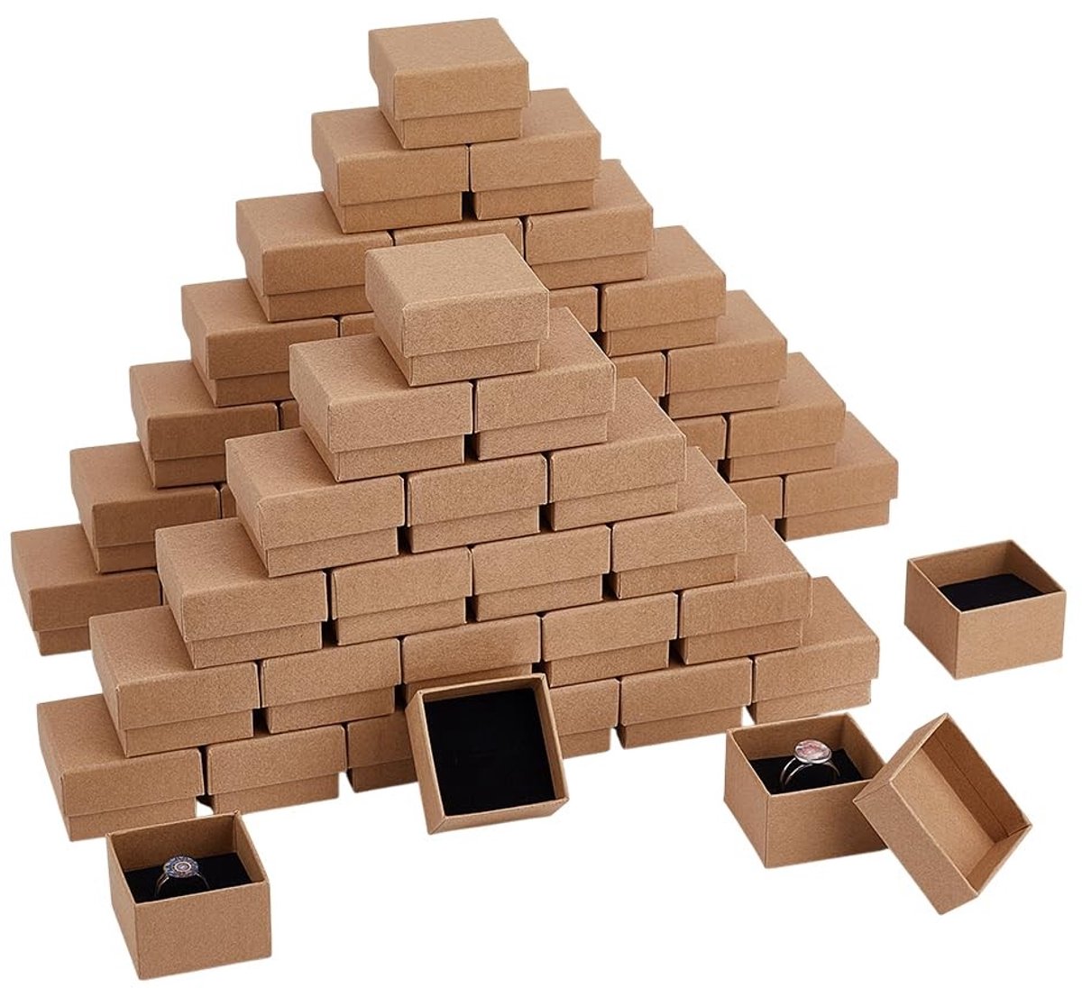 Dailygoods- Sieraden Doos 60 Stuks - Kraft Geschenkdozen - Kartonnen Dozen - Sieraden Verpakking - Perfect voor Bruiloft - 5x5x3,2 cm - Cadeauverpakking