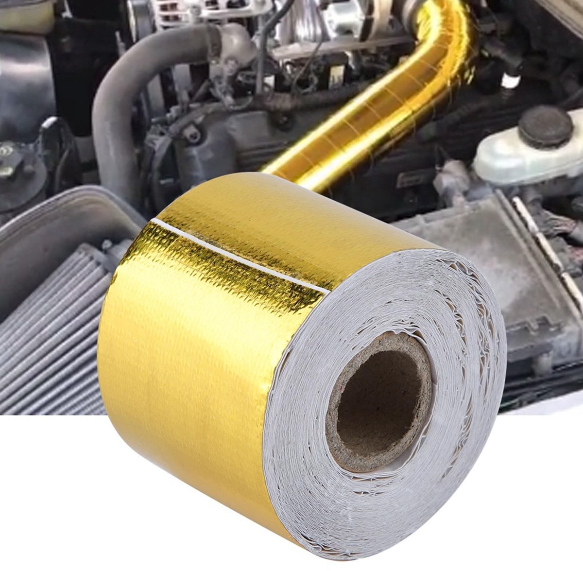 Dailygoods- Aluminium Plakband - Gouden Autofolie - Zelfklevend - Reflecterend Hitteschild - Wikkelband voor Motorleidingen - 10 m x 5 cm - Hoogwaardige Kwaliteit - Folietape