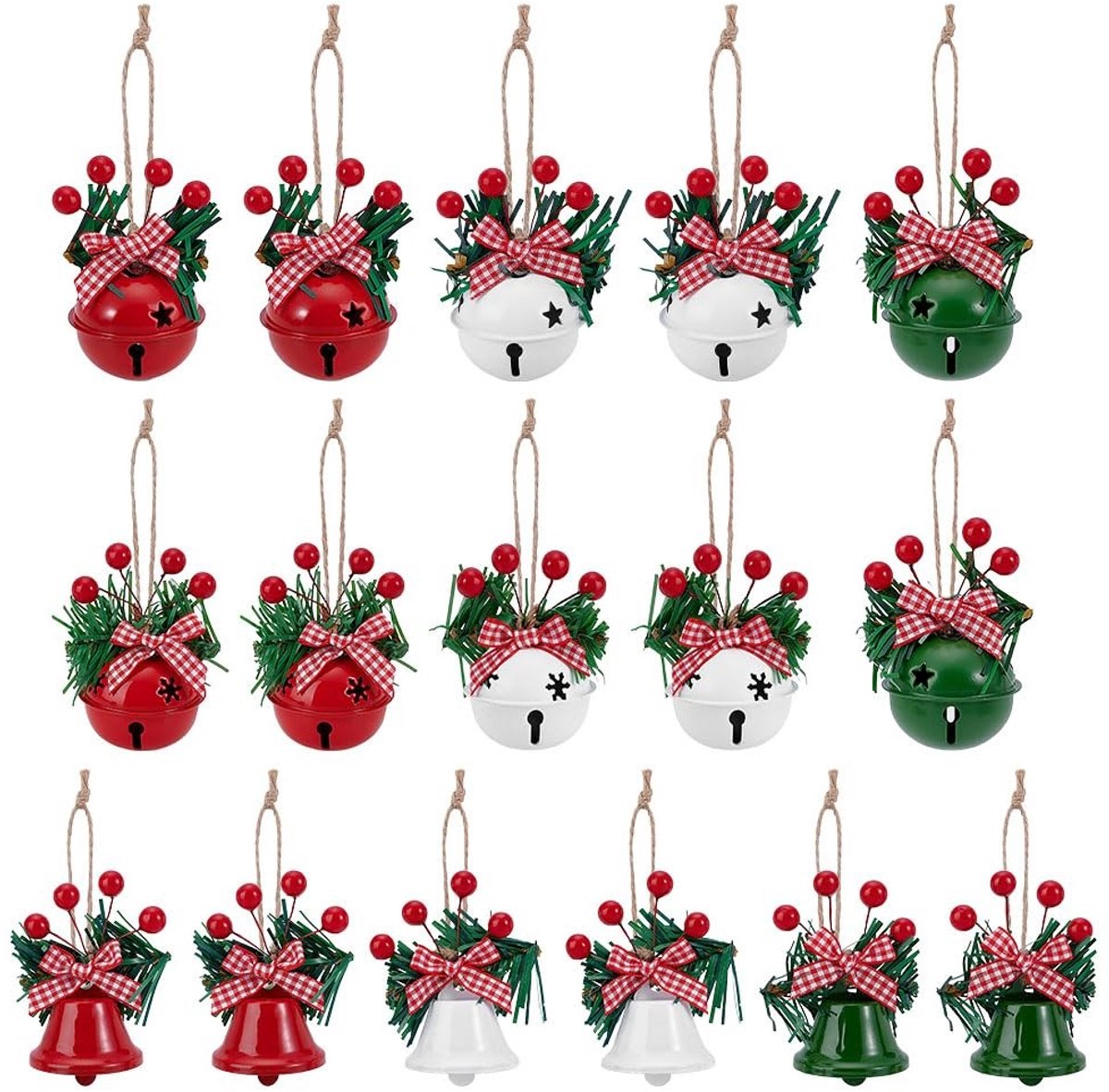Dailygoods - 16 Stuks Decoratieve Kerstklokken met Vlinderdas - 8 Stijlen