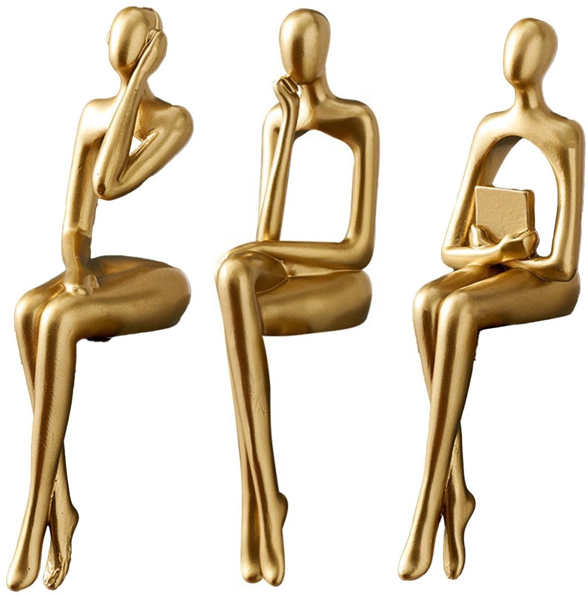 Dailygoods- Beeldjes Set van 3 - Abstracte Sculpturen - Gouden Hars - Decoratie voor Thuis/Kantoor - Hoogte 17cm - Duurzaam en Waterdicht
