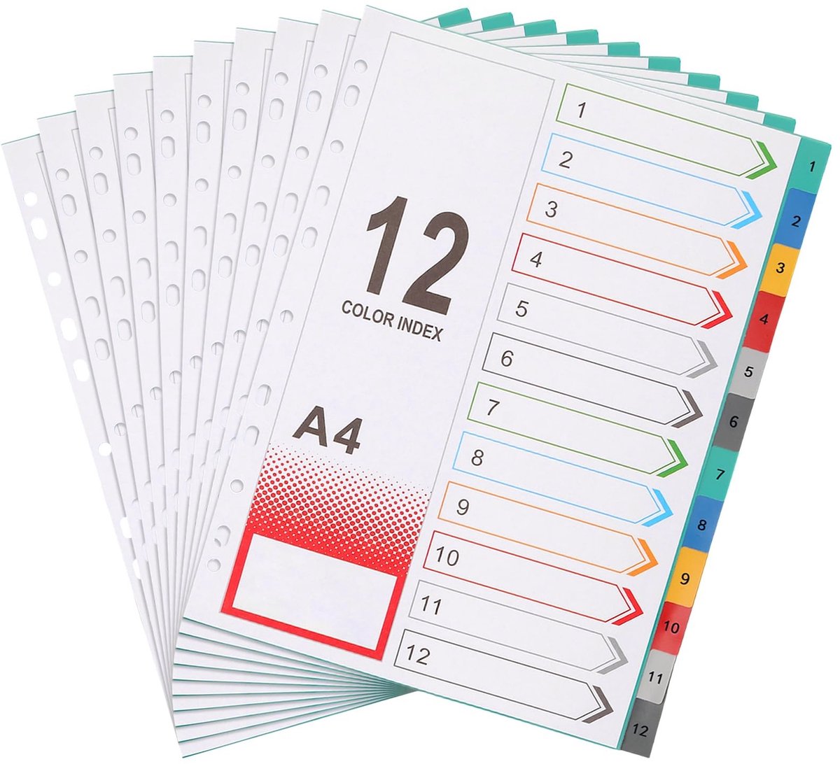 Dailygoods- Tabbladen A4 12 Stuks - Kunststof - Gekleurde Index Tabs - Robuust en Duurzaam - Voor Ordners - Beschrijfbare Pagina's - Indextabs