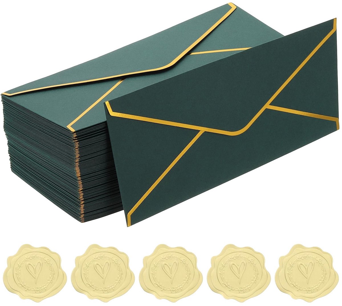 Dailygoods- Enveloppen 100 stuks - V-flap-uitnodigingen - Donkergroen - Gouden rand - Zakelijke correspondentie - Papierkwaliteit