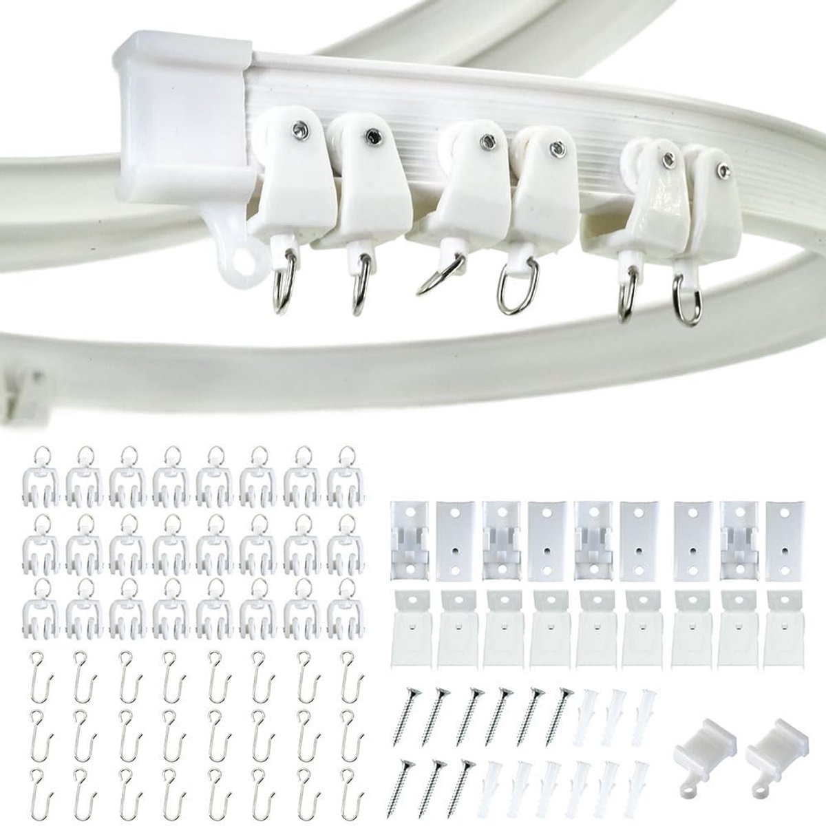 Dailygoods- Plafondgordijnrail 3 meter - Buigbaar gordijnrailsysteem - Flexibel ontwerp - Stille wielen - Inclusief houders - Robuust pvc-kunststof - Gordijnrail