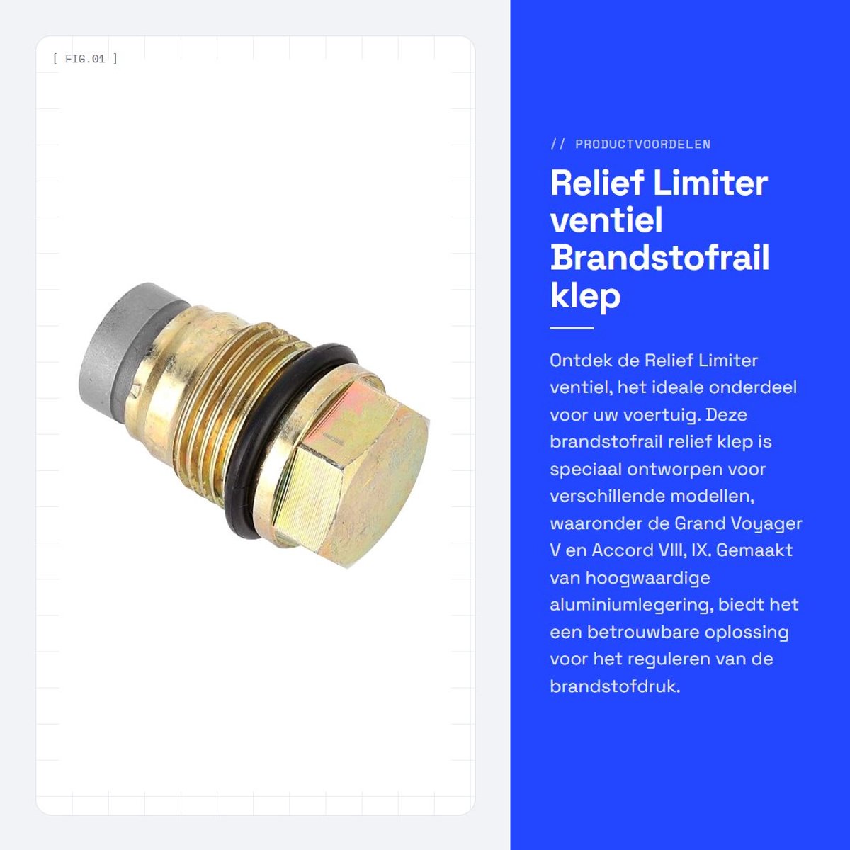 Dailygoods- Relief Limiter Ventiel - Brandstofrail Reliefklep - Aluminiumlegering - OE 110010015 - Voor GRAND VOYAGER V 2.8 - Voor ACCORD VIII, IX 2.2 i-DTEC - Drukregelklep