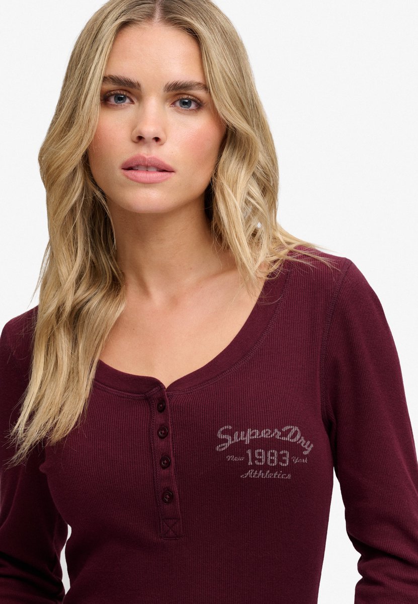 Superdry Athletic Button Down Longsleeve Top Dames Lange mouwen shirts Rood