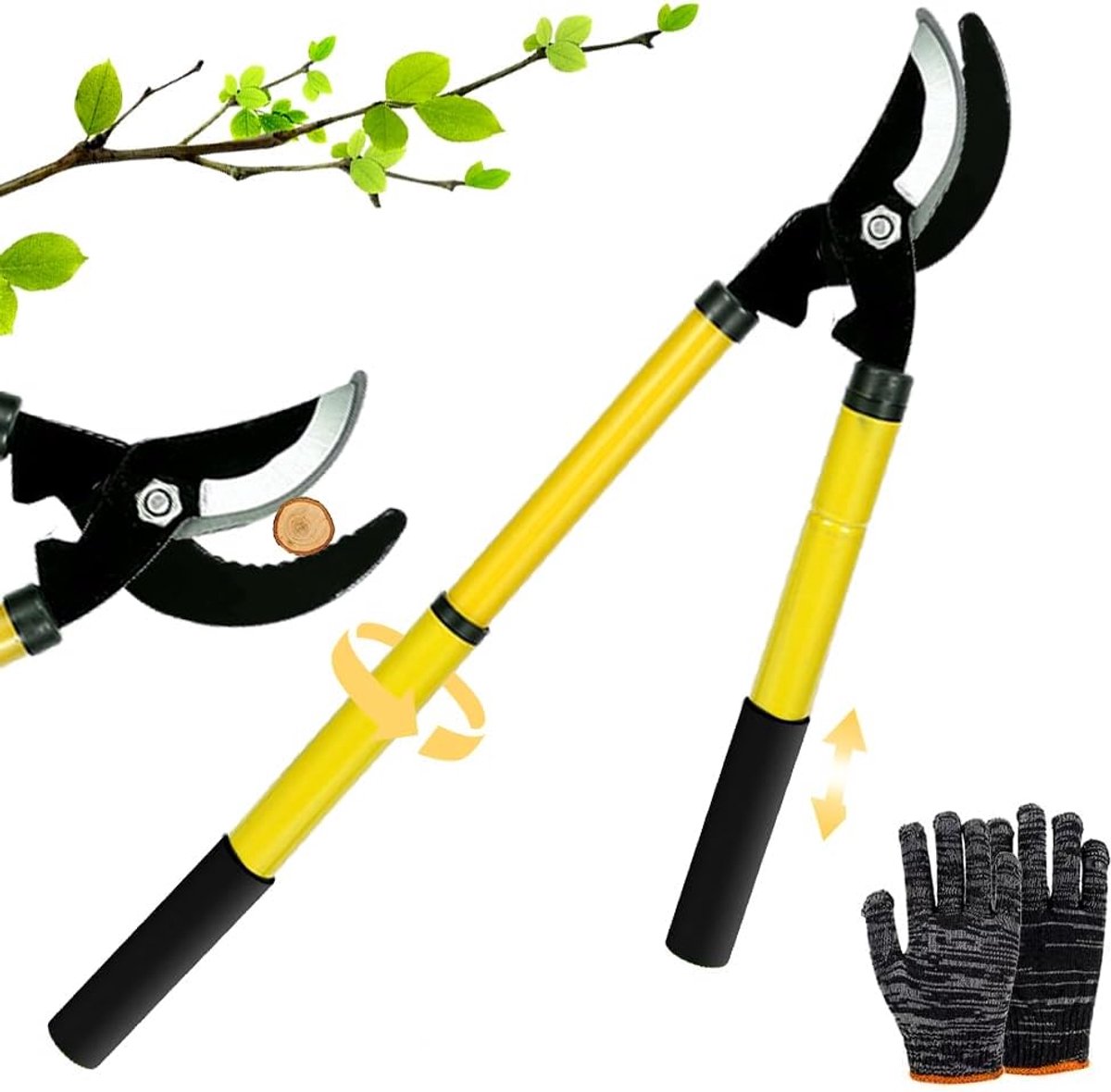 Takkenschaar - Boomschaar Snoeischaar - Tuinonderhoud Snoeien - Telescopisch Verstelbaar - 42-61 cm - Geel