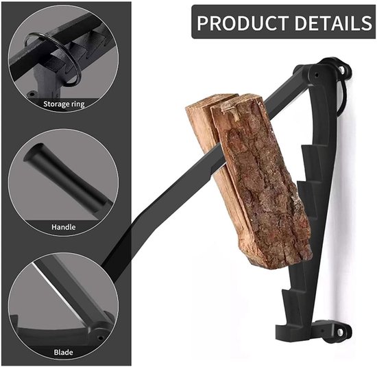 Dailygoods - Aan de Muur Gemonteerde Aanmaaksplitter - Handmatige Houtsplijter - Eenvoudig in gebruik - Zwart - Krachtig Houtsplijtgereedschap - Voor... — afbeelding 2