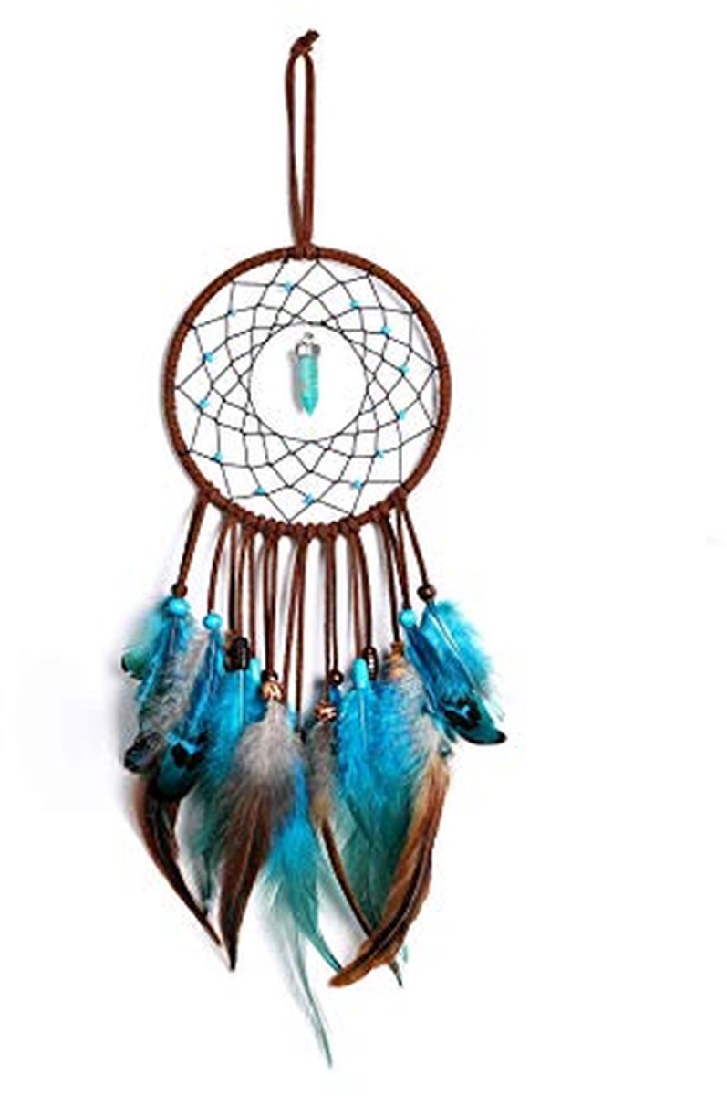Dromenvanger - Handgemaakt Decor - Slaapkamer Decoratie - Turquoise Veer - 18.5 cm - Turquoise
