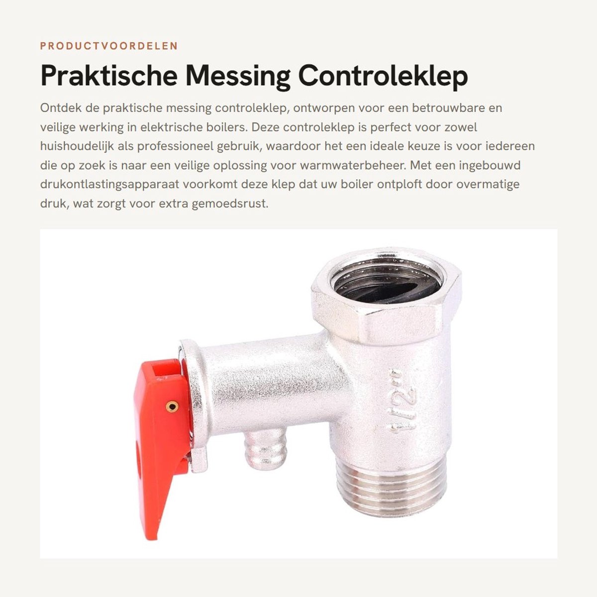 Dailygoods - Praktische Messing Controleklep - Veiligheidsoplossing - G1/2In Formaat - Drukontlasting - Ideaal voor Boilers - Efficiënt Warmwaterbeheer