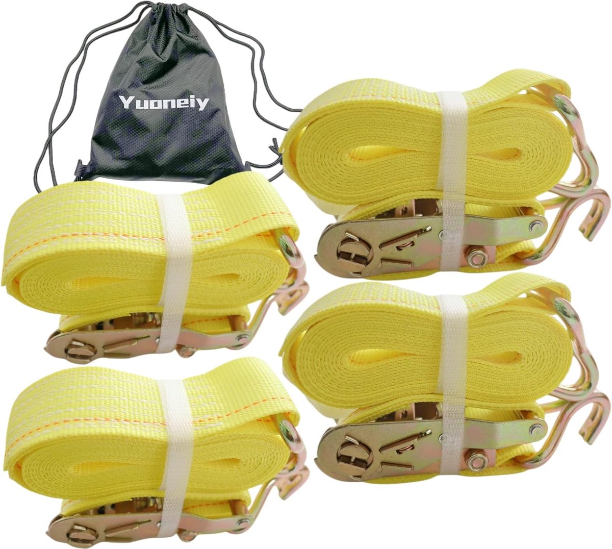 Ratelriemen Vastbinden - Spanbanden Set - Lading Zekeren - Heavy Duty J-Haak - 2" x 15' - Geel