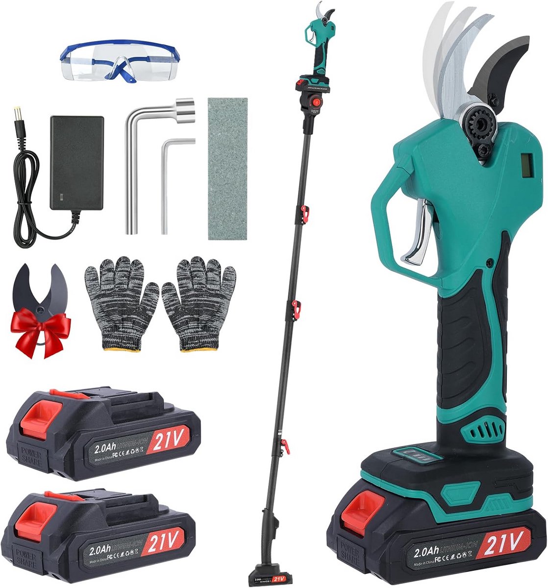 Elektrische Snoeischaar - Draadloze Takkenknipper - Tuinonderhoud Snoeien - Telescopische Stang - 2 Meter Uitschuifbaar - Blauw