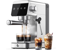 Espressomachine - Koffiezetapparaat - Thuis koffie maken - 20 bar druk - 1.2L tank - Zilver