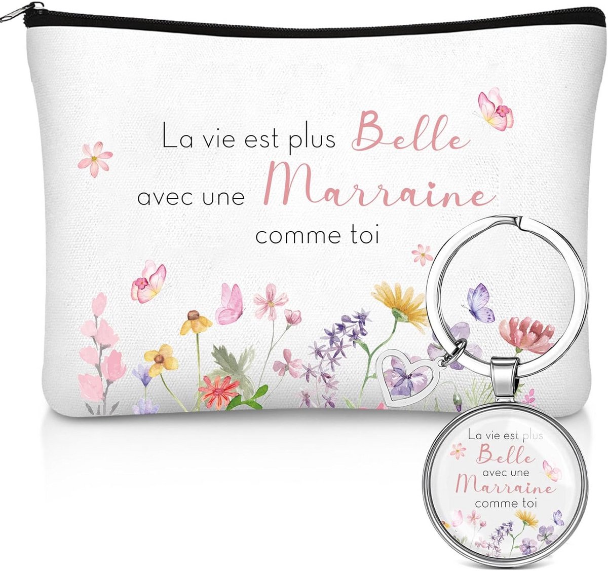 Peetmoeder Cadeauset - Make-uptas en sleutelhanger - Cadeau geven - Inspirerende boodschap - 23 x 15 x 5 cm - Veelkleurig