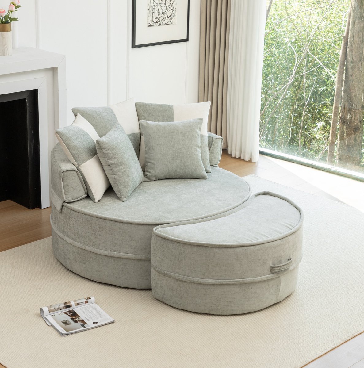 HAUSS SPOLE Fauteuil - Ronde Chaise Longue Met Hocker - Loungestoel Met 5 Kussens - Voor W