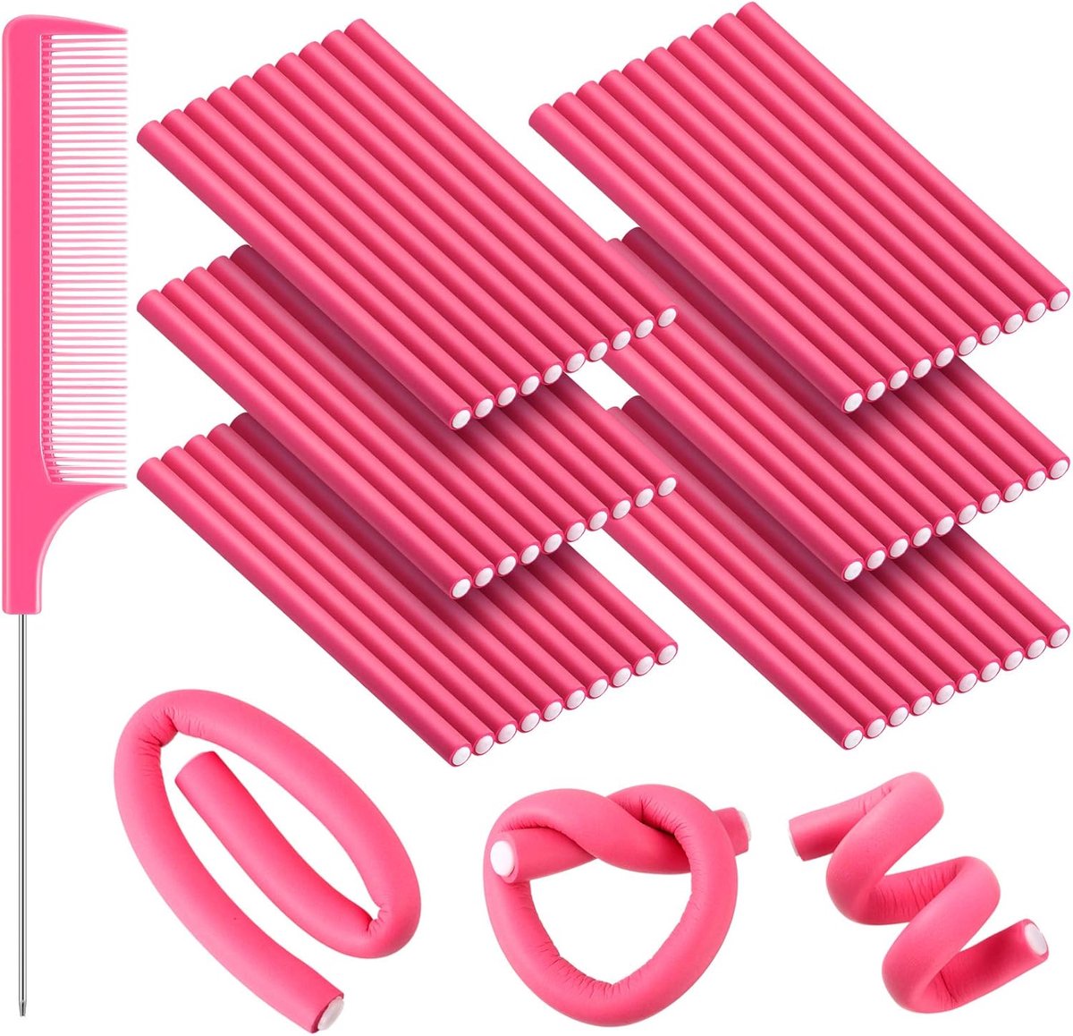 Flexibele krulspelden - Haarrollers - Haar Krullen - Hittevrij - 60 stuks - Roze