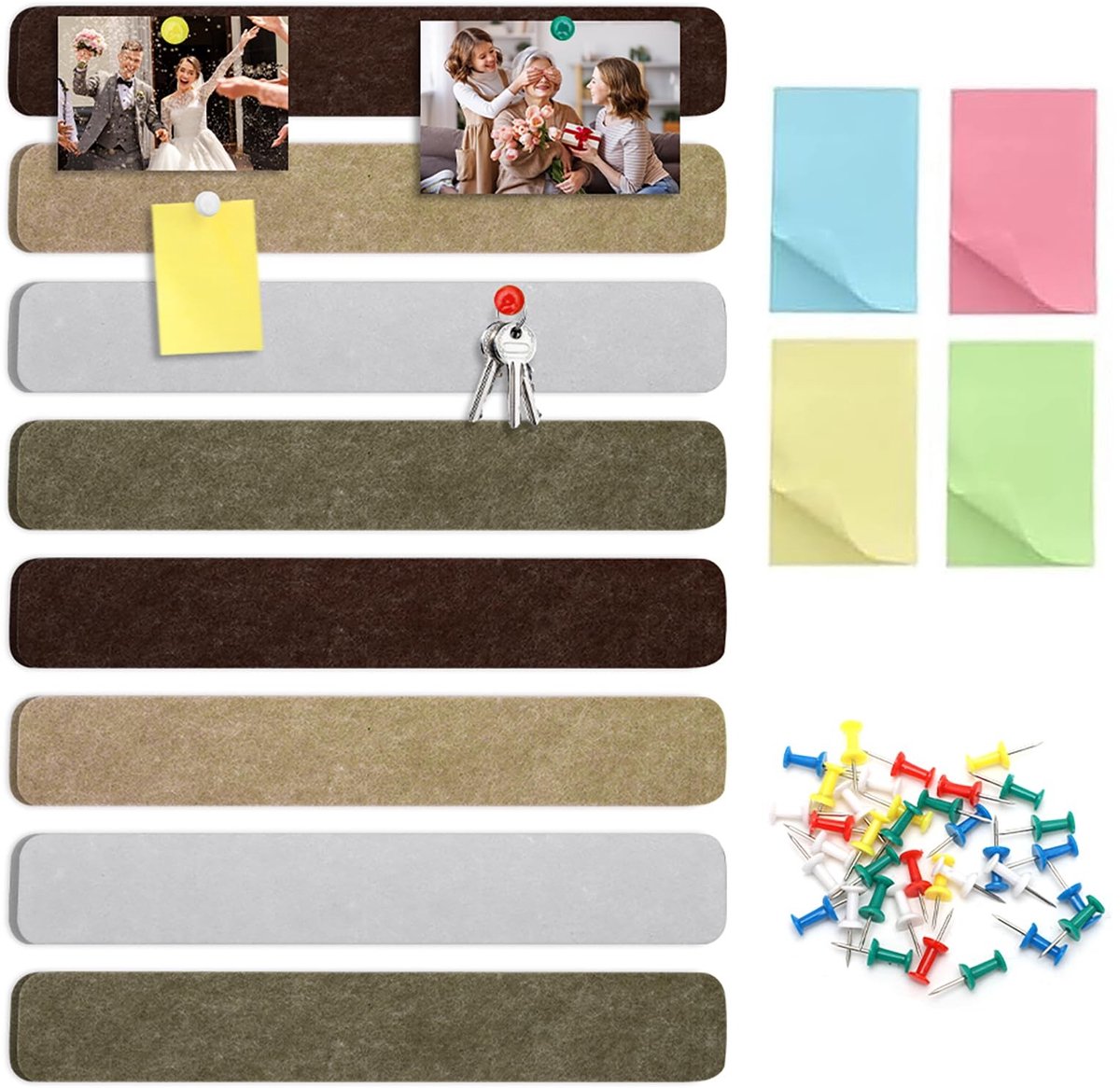 Dailygoods- Prikbord Zelfklevend - Vilt Prikbord 8 Stuks - Prikspelden 40 Stuks - Wanddecoratie Notities - DIY Ontwerp Creatief - Comfortabel voor Kantoor - Viltbord