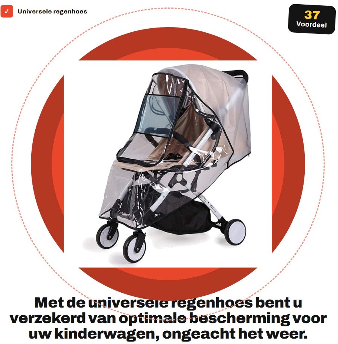 Dailygoods- Regenhoes Universeel - Volledige Bescherming - Voor Kinderwagen - Duurzaam - Muggennet - Groot Helder Venster - Kinderwagenhoes
