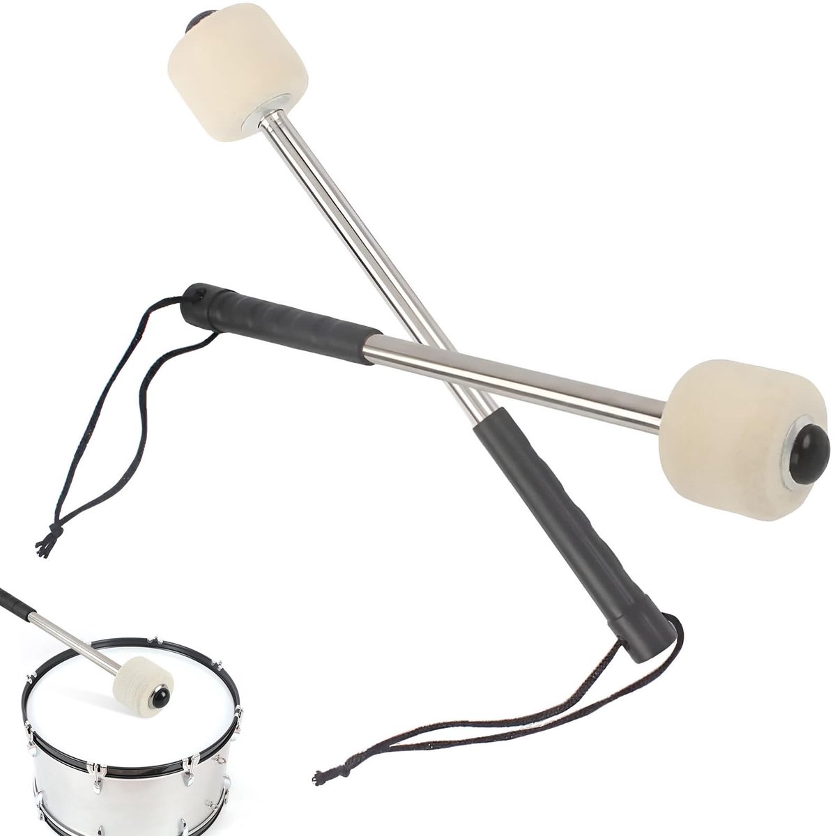 Dailygoods- Trommelstokken Roestvrij Staal - Drumstick Houder - Antislip Handgreep - 2 Stuks - 30 cm - Wolvilthoed - Drumsticks