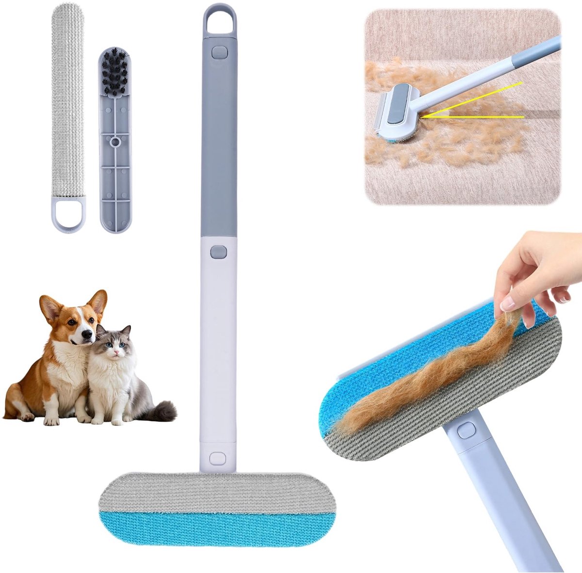 Dailygoods- Dierenhaarverwijderaar multifunctioneel - Kledingborstel - Pluizenborstel - Tapijtborstel - Borstel voor honden/katten - Eenvoudige reiniging met verlengd handvat - Pluisborstel