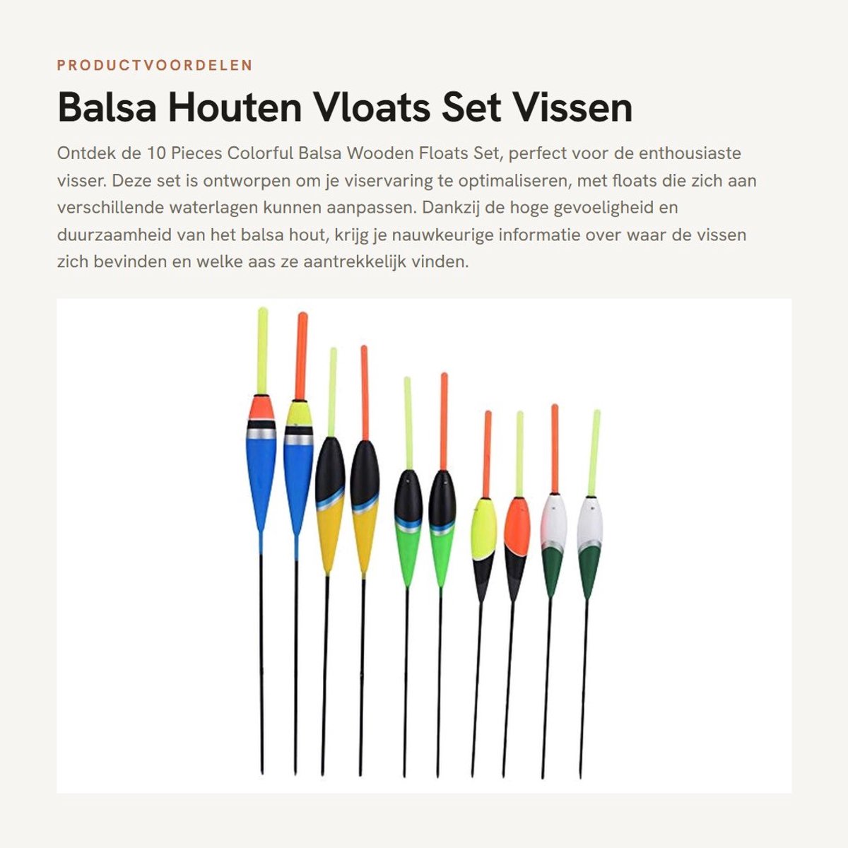 Dailygoods- Balsa Dobbers Set van 10 Stuks - Houten Drijvers - Vissen Gereedschap - Hoge Sensitiviteit - Duurzaam Materiaal - Geschikt voor Zoet- en Zoutwater - Visdobbers