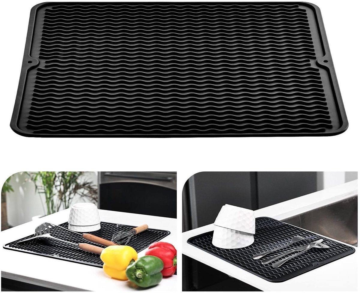 Dailygoods- Afdruipmat 40 x 50 cm - Siliconen - Hittebestendig - Antislip - Sneller drogen - Innovatief groefontwerp - Keukenmat
