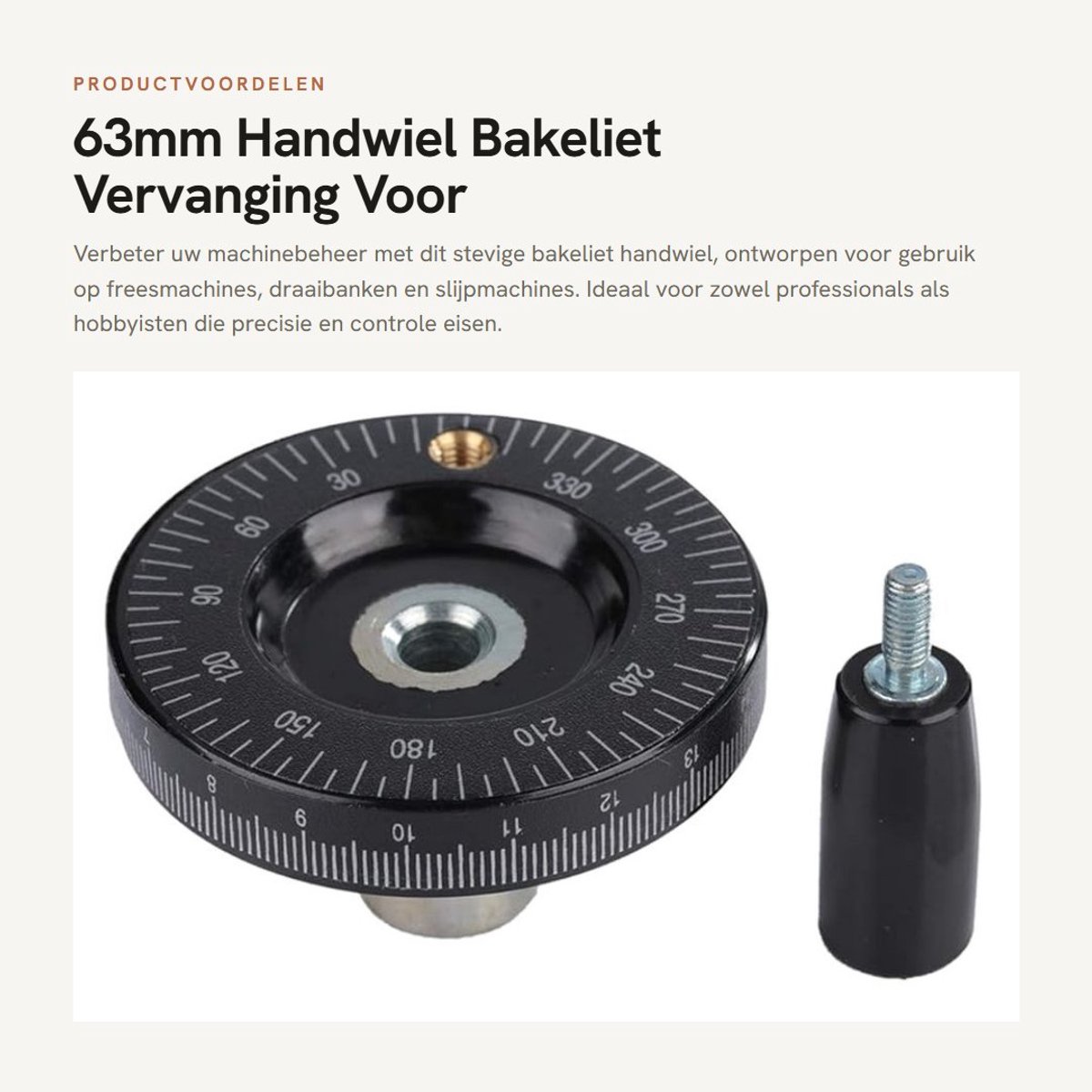 Dailygoods- Handwiel 63mm - Massief Bakeliet - Hoog Draagvermogen - Handvat - Geschikt voor Freesmachines/Draaibanken/Slijpmachines - Duurzaam - Bedieningswiel