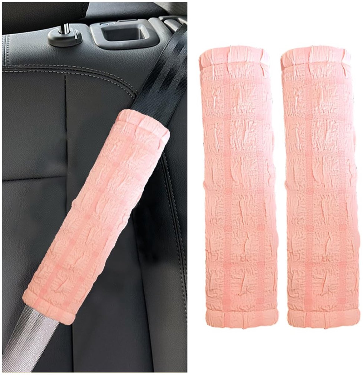 Dailygoods- Schouderkussens 2 Stuks - Autoveiligheidsgordelbescherming - Universele Bekleding - Polyester - Roze/Beige - Comfort en Stijl - Gordelbescherming