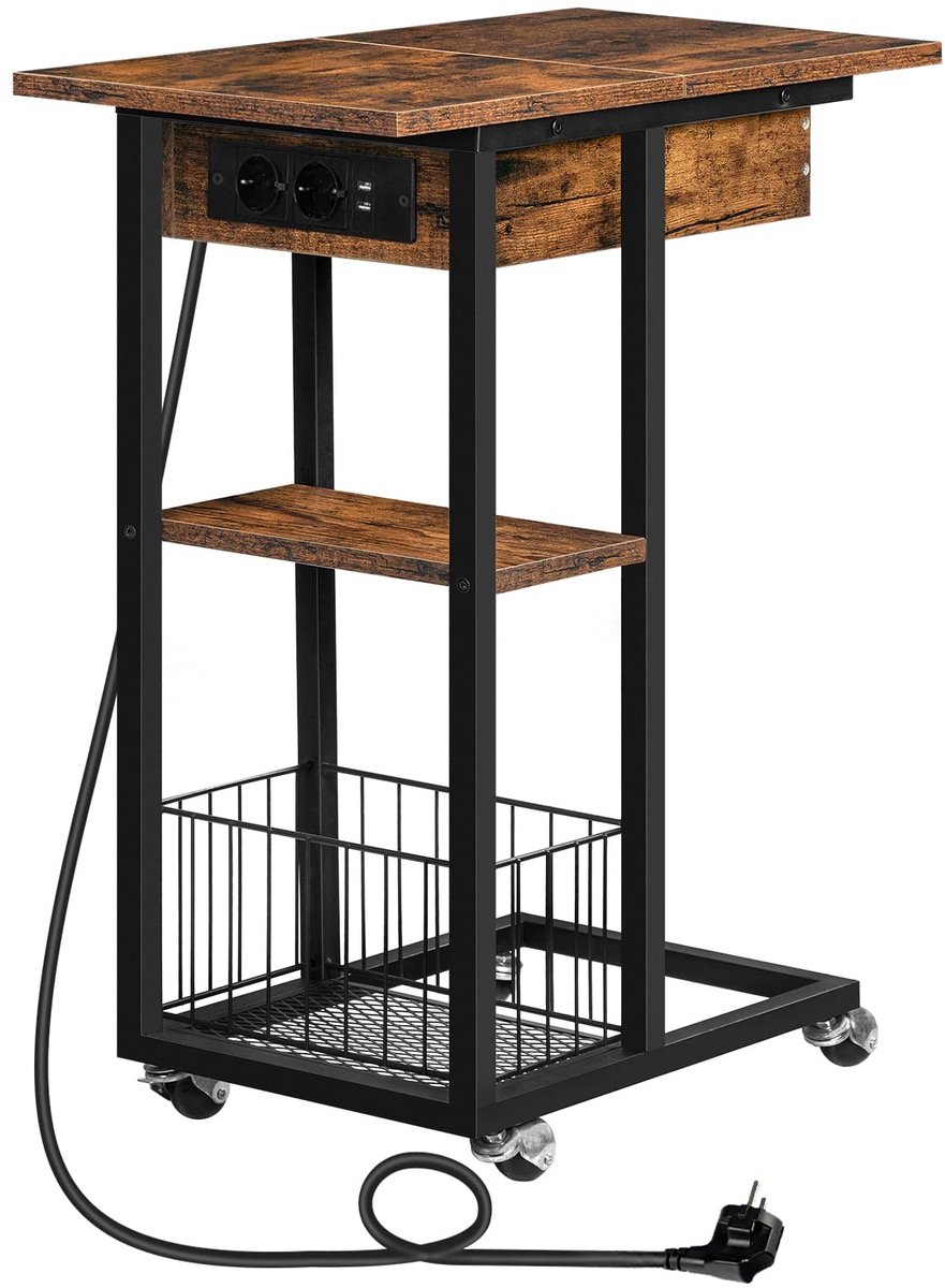 Dailygoods - Bijzettafel met Laadstation en Wielen voor Flexibel Gebruik