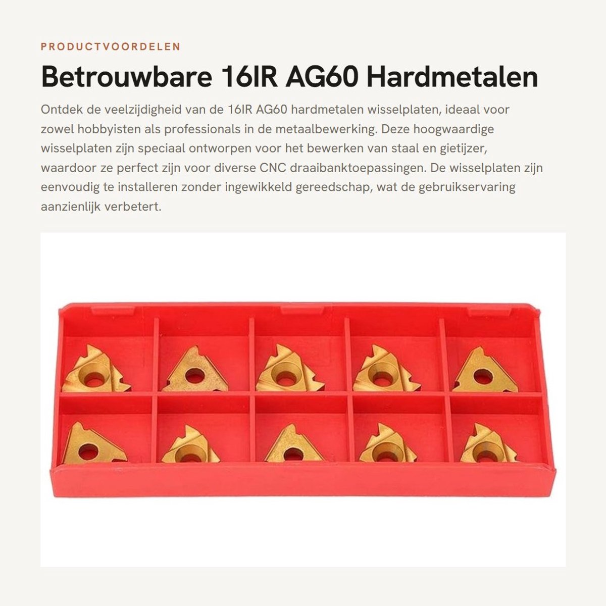 Dailygoods- Wisselplaten 16IR AG60 - Hardmetalen Wisselplaat - Indexeerbare CNC Draaibank - Geschikt voor Staal/Gietijzer - Verwerkingspakket met 10 Stuks - Hoogwaardig en Duurzaam - Draai-inzetstukken