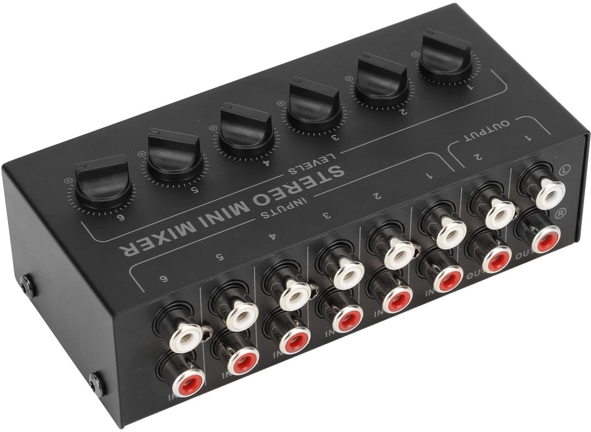 Dailygoods- Stereomixer 6-kanaals - Draagbare Mixer - Duurzaam/Antislip - Hoge Prestaties - Volumeregeling - Compact/Lichtgewicht - Audio Mixer