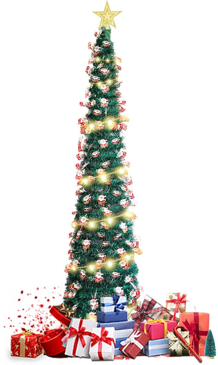 Dailygoods - Kunstkerstboom - Realistische kerstdecoratie - 150 cm - Opvouwbaar - Inclusief verlichting - Geschikt voor binnen