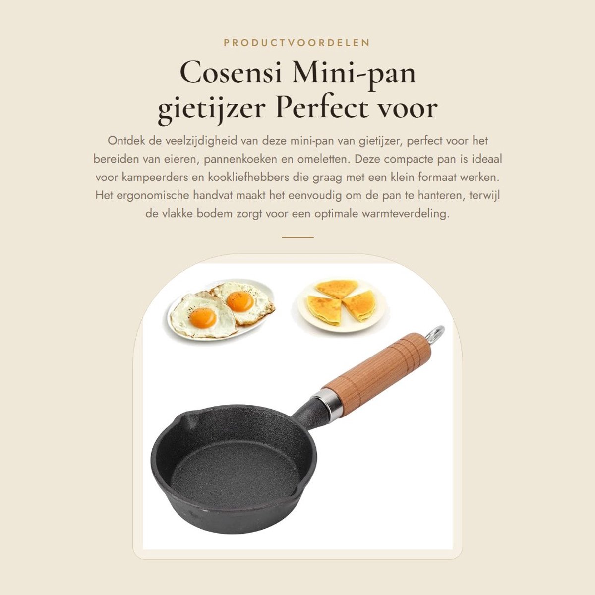 Dailygoods - Mini-pan gietijzer - Perfect voor eieren en pannenkoeken - 10 cm - Handvat voor gemakkelijk gebruik - Geschikt voor gas en inductie - Gri...