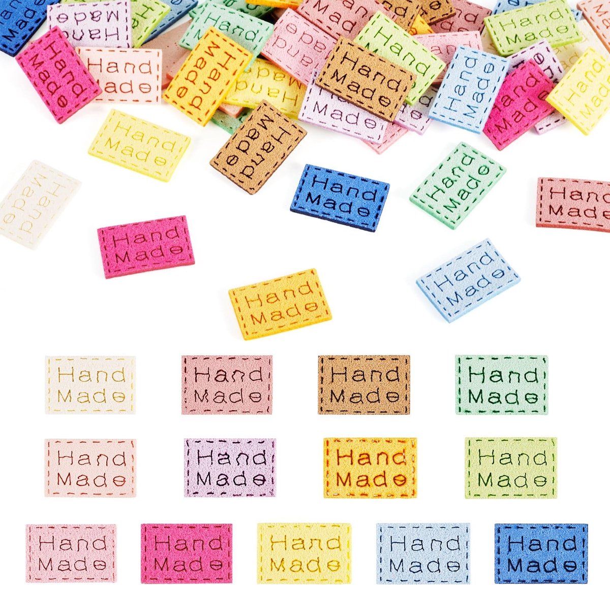 Dailygoods- Kledinglabel 65 Stuks - Handgemaakte Suede Labels - Microfiber Tags - Rechthoekig - 13 Kleuren - Afmetingen 12,5 x 19,5 mm - Labeltags