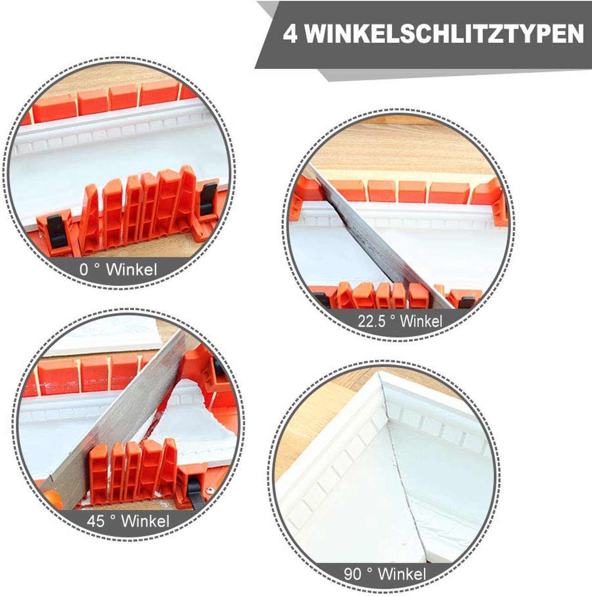 Dailygoods- Verstekbak - Kunststof met 4 Snijhoeken 0°/22,5°/45°/90° - Duurzaam - Snijgereedschap - Architectonische Werkzaamheden - 35,5 x 11 x 15 cm - Zaagtafel