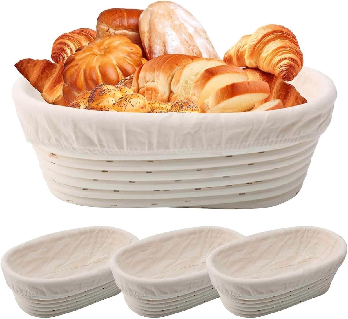 Dailygoods- Banneton Zuurdesem - Set van 3 Rijsmanden - Ovaal - Hoogwaardig Rotan - Perfecte Gisting - Handgeweven Spiraalpatroon - Rijsmand
