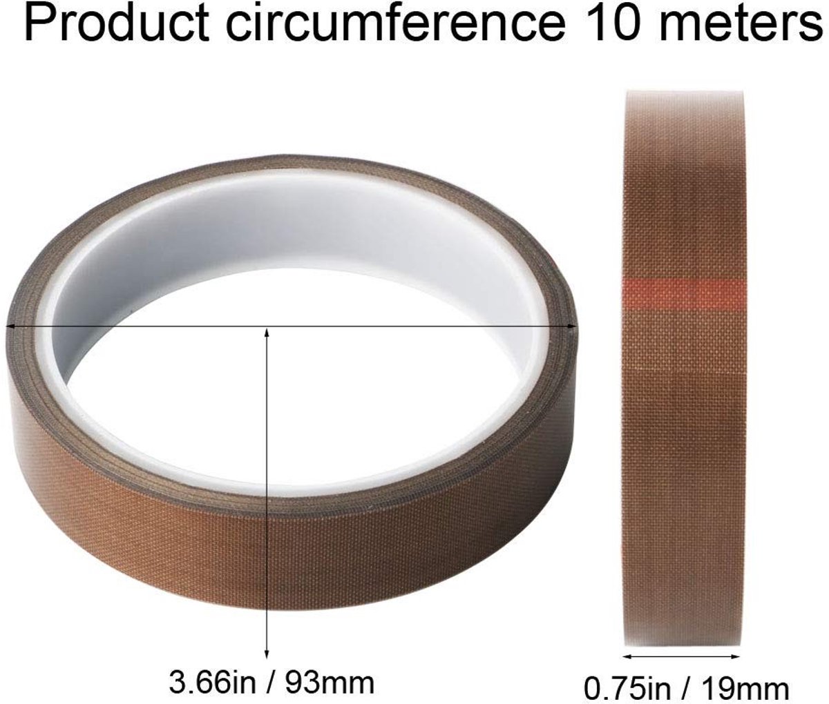 Dailygoods- PTFE Tape - Hoge Temperatuur Tape - Zelfklevend - 2 Rollen - Hittebestendig tot 300°C - Lengte 10m, Breedte 19mm