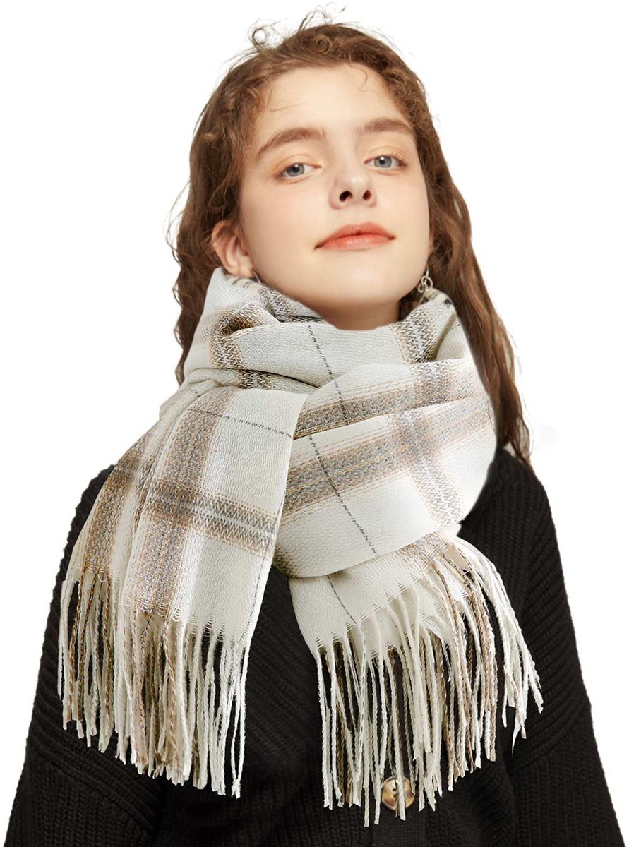 Dailygoods- Wintersjaal Dames - Warme Sjaal - Polyester - 70 x 200 cm - Uniseks Sjaal - Geruite Sjaal met Franjes