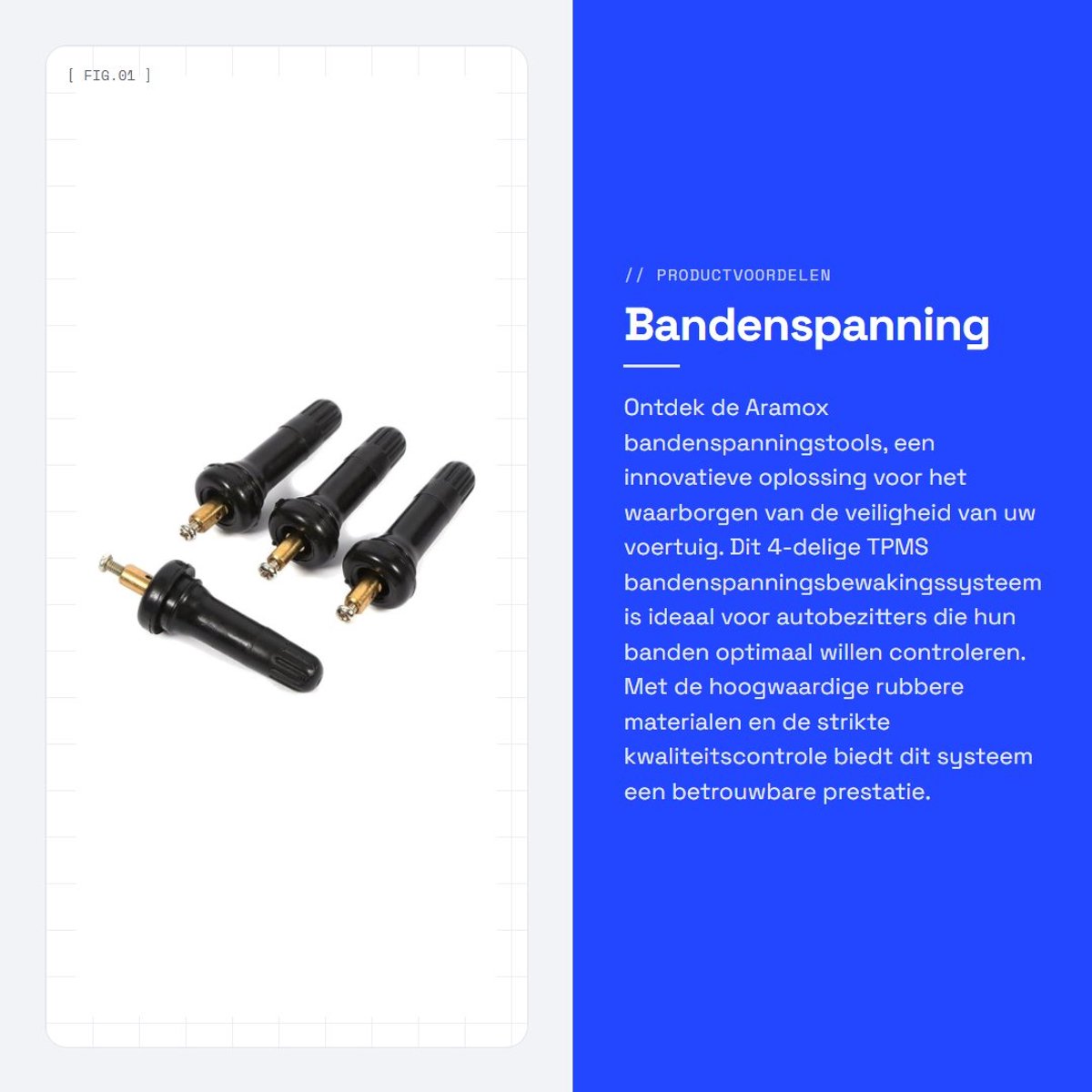 Dailygoods- Bandenspanningsbewakingssysteem - 4-delig Ventielgereedschap - Anti-explosie Bandenventiel - Rubber/Koper - Totale Lengte 6 cm - Draadlengte 1,2 cm - Bandventiel