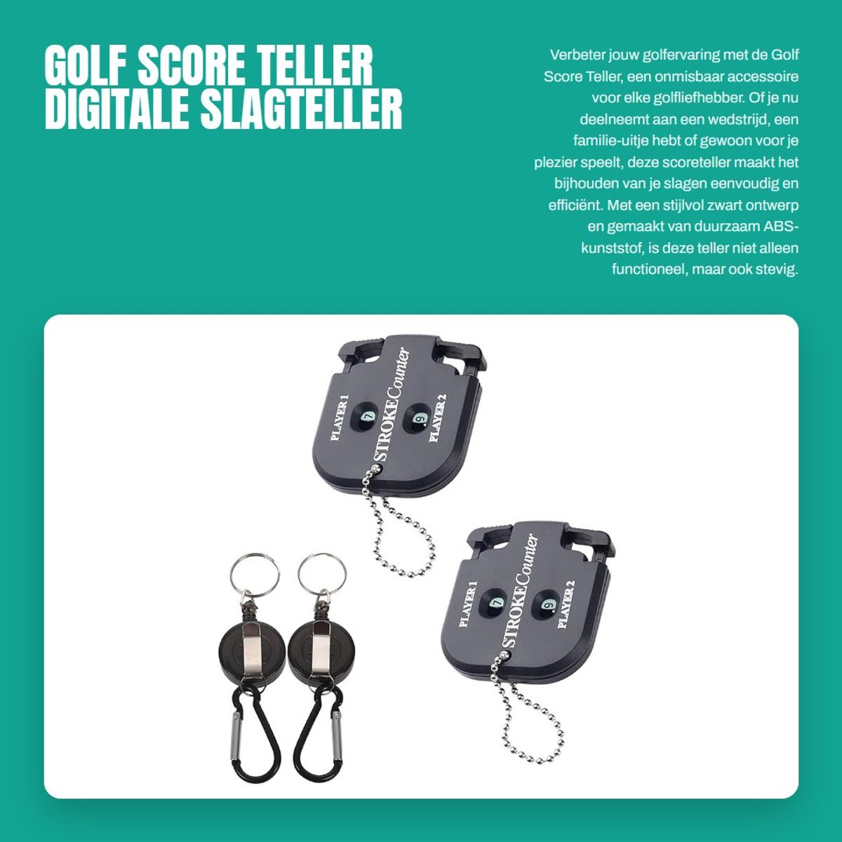 Dailygoods- Golfscoreteller - Digitale Slagteller - 2 Spelers - Intrekbare Sleutelhanger - ABS-Kunststof - Geschikt voor Outdoorsport