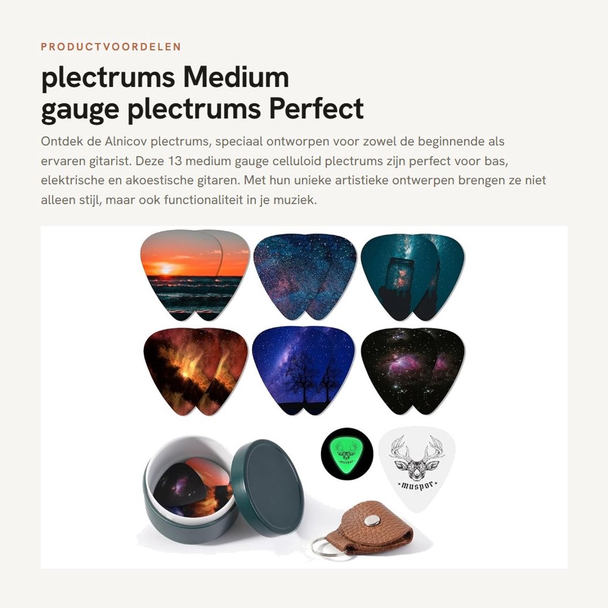 Dailygoods - plectrums - Medium gauge plectrums - Perfect voor gitaristen - Natuurlijke afbeelding - 13 plectrums met houder - Geschikt voor b...