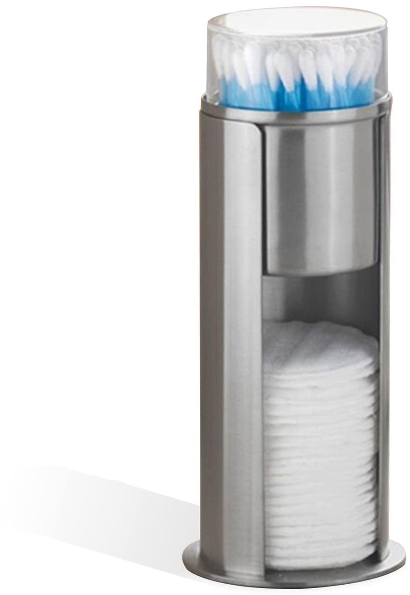 Dailygoods- Wattenschijfjeshouder roestvrij staal - Wattenschijfjes dispenser - Wattenstaafjes houder - Katoenen ballenhouder - Afneembaar ontwerp - Ruimtebesparend - Opbergdoos