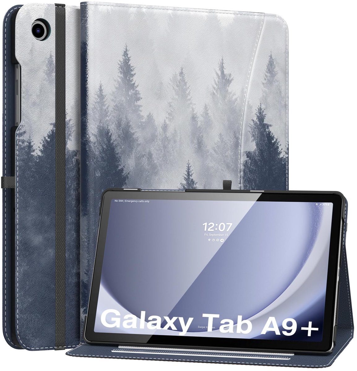 Dailygoods - Beschermhoes - Samsung Galaxy Tab A9 Plus - Automatische wekker/slaap - Grijs bos - PU-leer - Voorvak - Geschikt voor SM-X210/SM-X216/SM-...