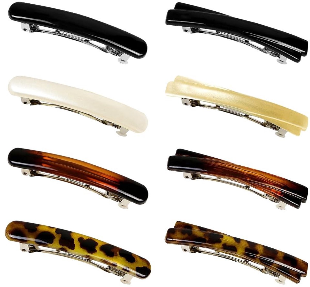 Dailygoods- Haarspeldjes 8 Stuks - Kunststof/Metalen - Zwart/Wit/Luipaardprint/Amber - 6,6 cm x 1 cm - Lente Haarclips - Eenvoudige Sluiting