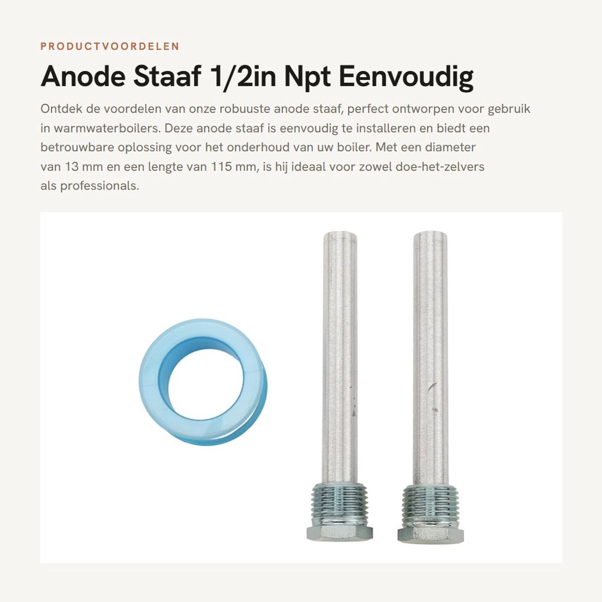 Dailygoods- Anode Staaf 2 Stuks - Robuuste Aluminium - 1/2in NPT - 13 mm Diameter - 115 mm Lengte - Betrouwbare Bescherming - Anodestang