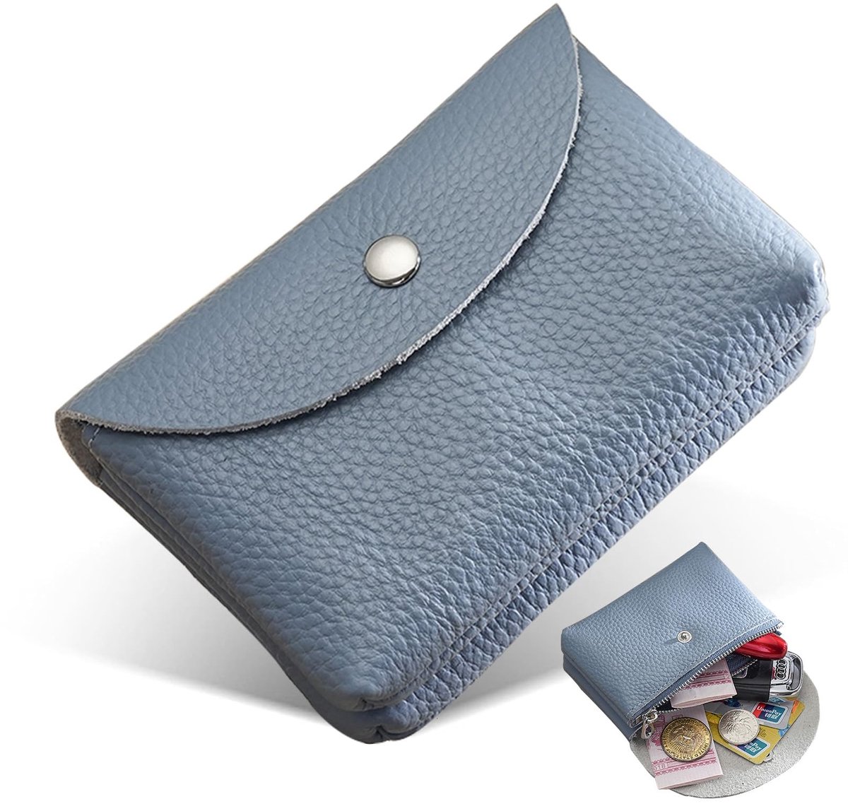 Dailygoods- Damesportemonnee dubbellaags - Luxe leren portemonnee - Zachte mini-portemonnee - Hemelsblauw - Elegant design - Lichtgewicht en praktisch