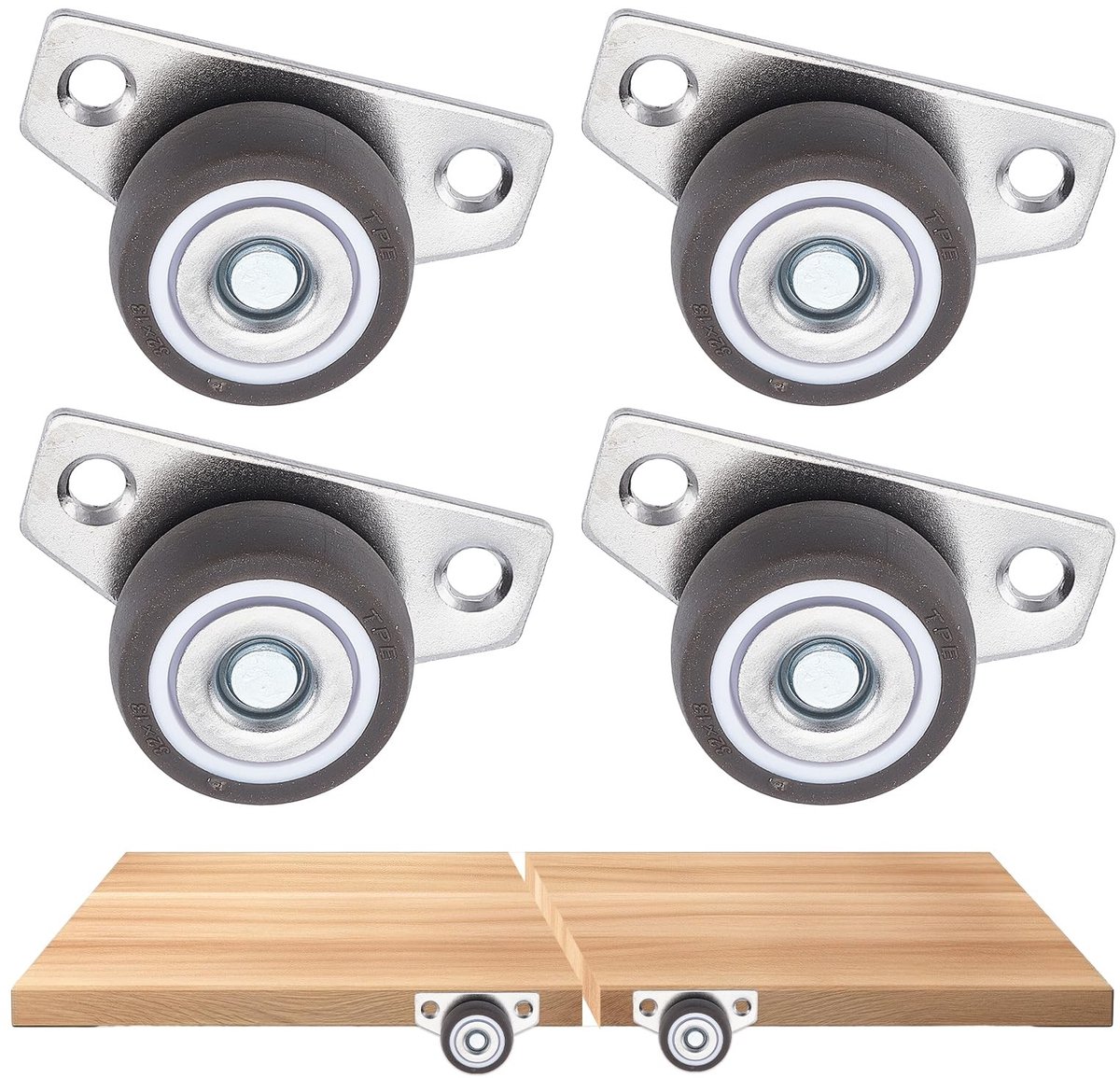 Dailygoods- Zwenkwielen Set van 4 - Kleine Zwenkwielen 1 Inch - Zijdelingse Montage - Rubber Wielen - Staal - Niet-draaibaar - Meubelwielen