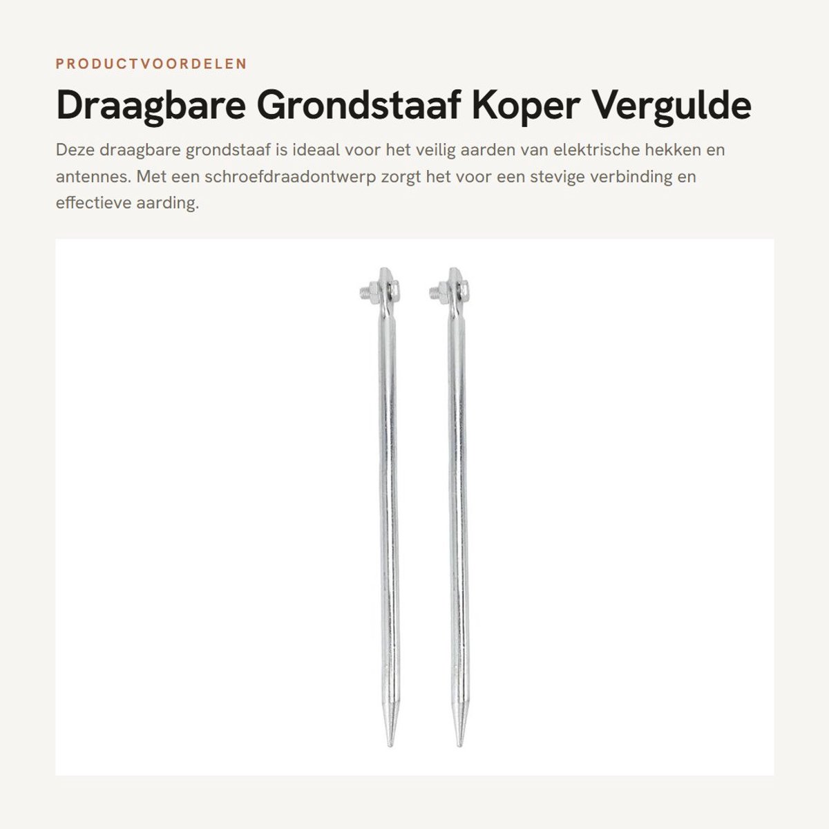 Dailygoods - Draagbare Grondstaaf Koper Vergulde Aardingspen 12x300 Mm