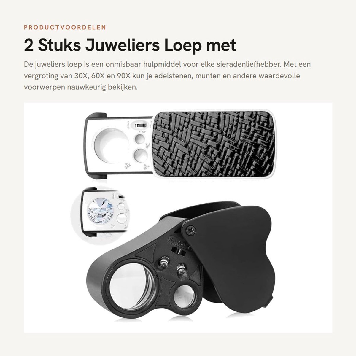 Dailygoods - 2 Stuks Juweliers Loep met LED en UV Licht