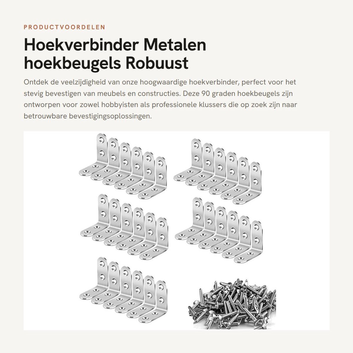Dailygoods- Hoekverbinder 90 Graden - Hoekbeugel Roestvrij Staal - Set van 30 Stuks - Inclusief 1200 Schroeven - Afmeting 40 x 40 mm - Duurzaam Ontwerp