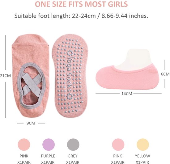 Antislip yogasokken - No-show sokken - Sterke grip - Roze, paars, grijs - Geschikt voor ballet, pilates, fitness - 3 paar yogasokken en 2... — afbeelding 4